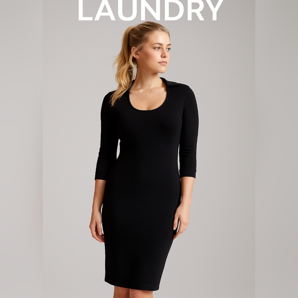 LAUNDRY BLK Jersey Knit Collared Bodycon Dress Sz 8 EUC
